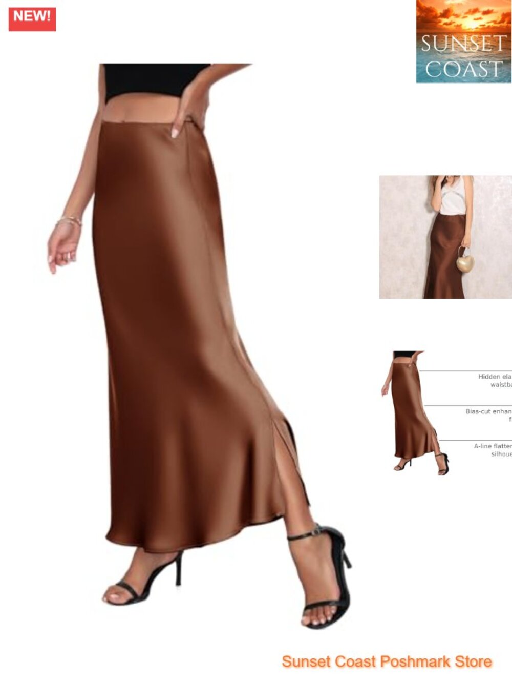 Women's Satin High Waisted Maxi Skirt Flared A-Line Silk Cocktail Party